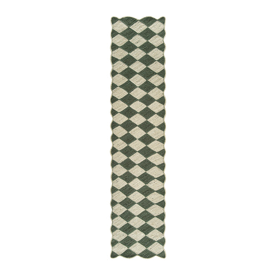 Tabitha Harlequin Diamond Scallop Olive Green & Bleached Jute Hand Braided Runner