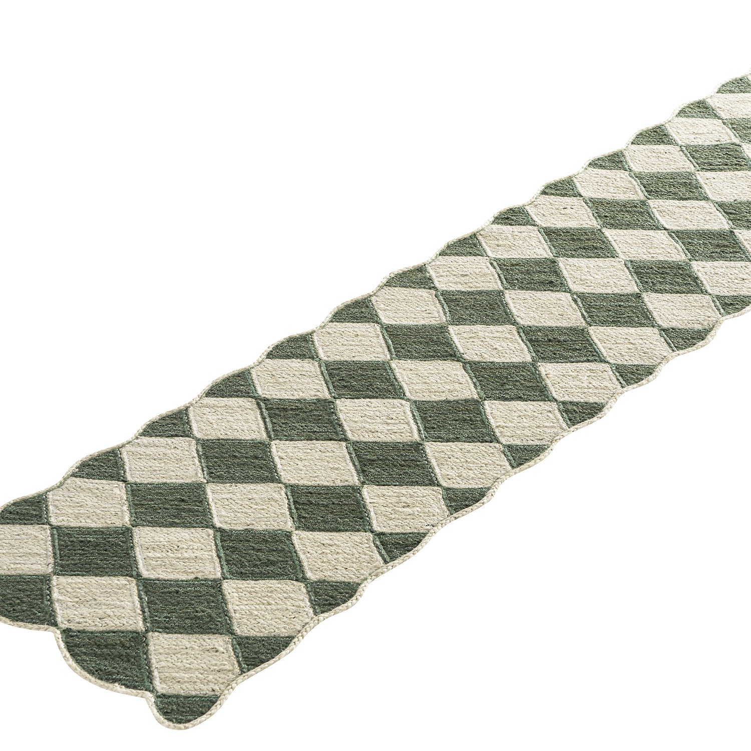 Tabitha Harlequin Diamond Scallop Olive Green & Bleached Jute Hand Braided Runner