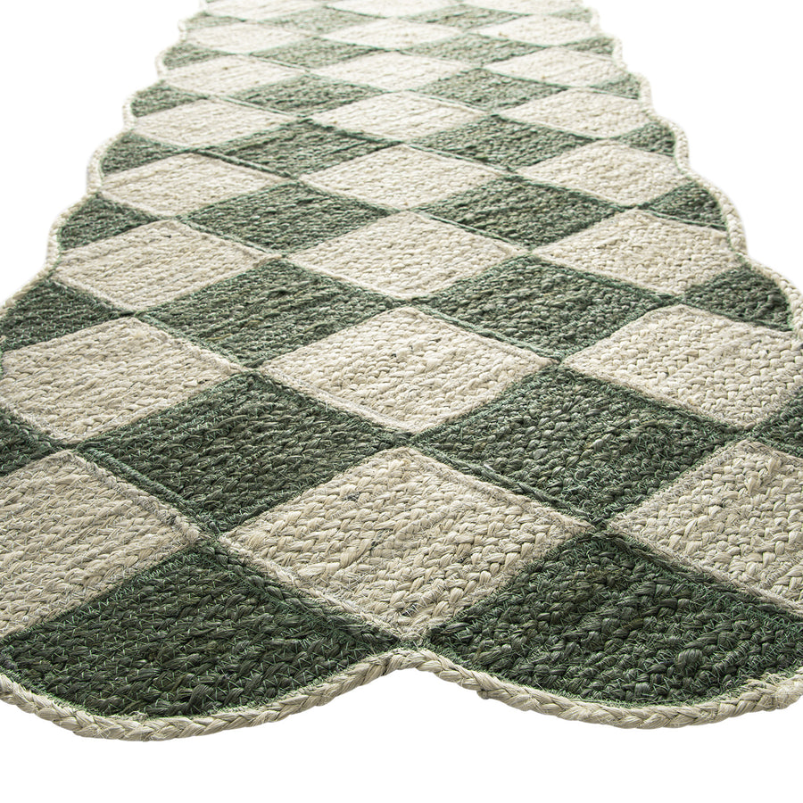 Tabitha Harlequin Diamond Scallop Olive Green & Bleached Jute Hand Braided Runner