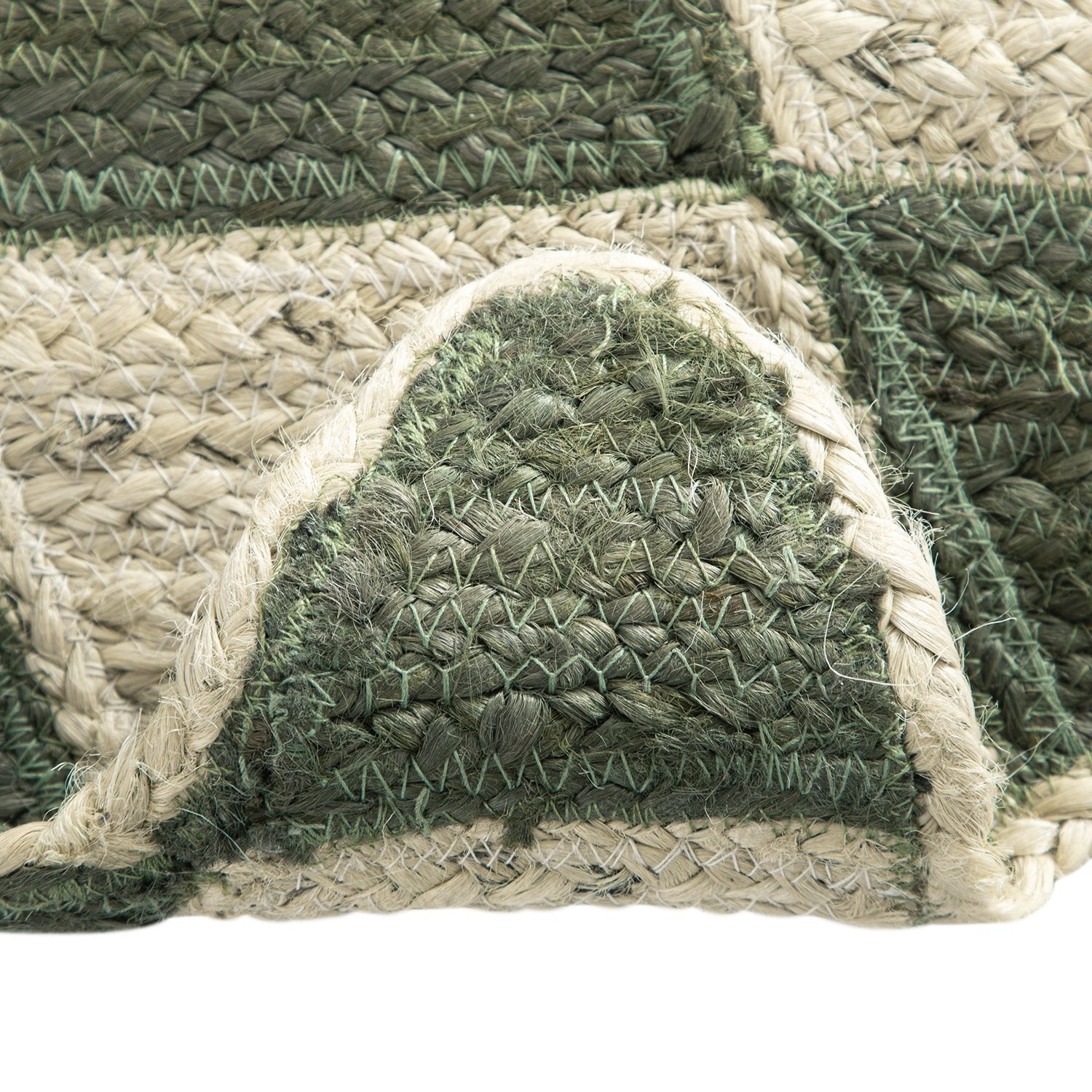 Tabitha Harlequin Diamond Scallop Olive Green & Bleached Jute Hand Braided Runner
