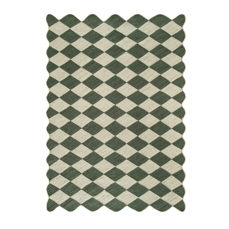 Tabitha Harlequin Diamond Scallop Olive Green & Bleached Jute Hand Braided Rug - daals