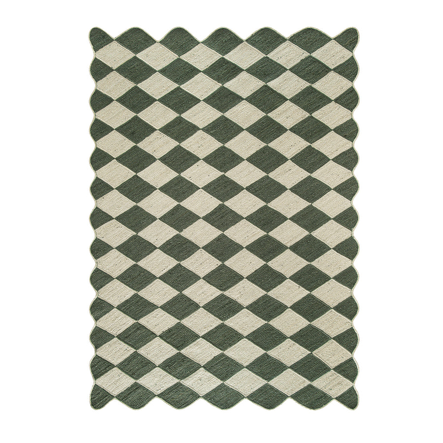 Tabitha Harlequin Diamond Scallop Olive Green & Bleached Jute Hand Braided Rug