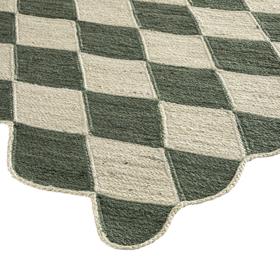 Tabitha Harlequin Diamond Scallop Olive Green & Bleached Jute Hand Braided Rug