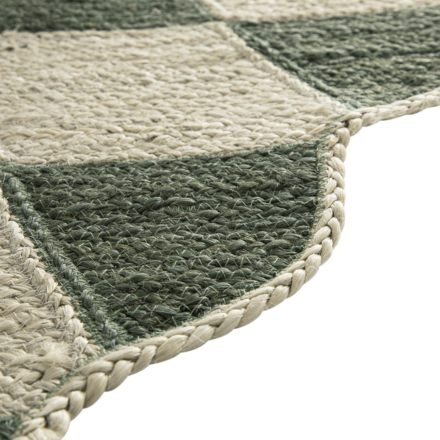 Tabitha Harlequin Diamond Scallop Olive Green & Bleached Jute Hand Braided Rug