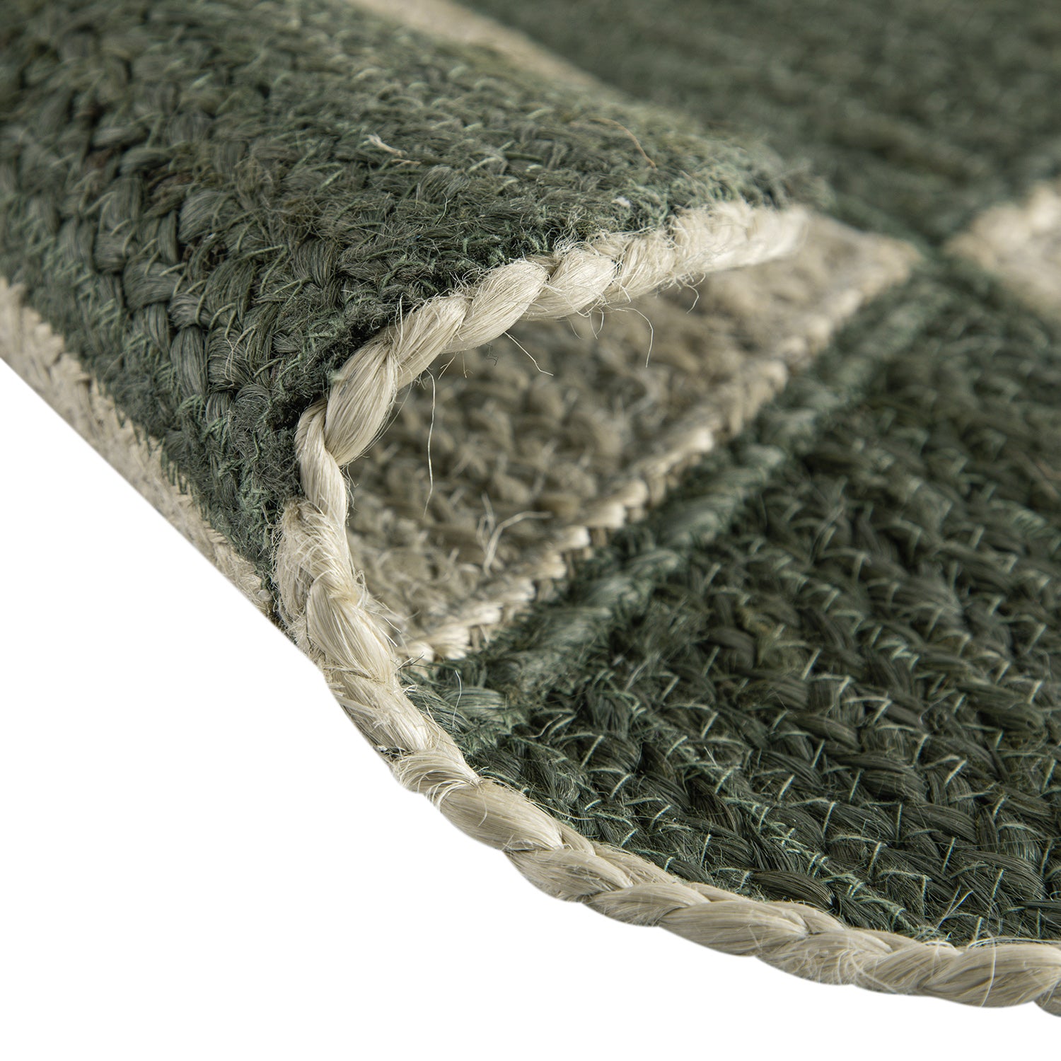 Tabitha Harlequin Diamond Scallop Olive Green & Bleached Jute Hand Braided Rug