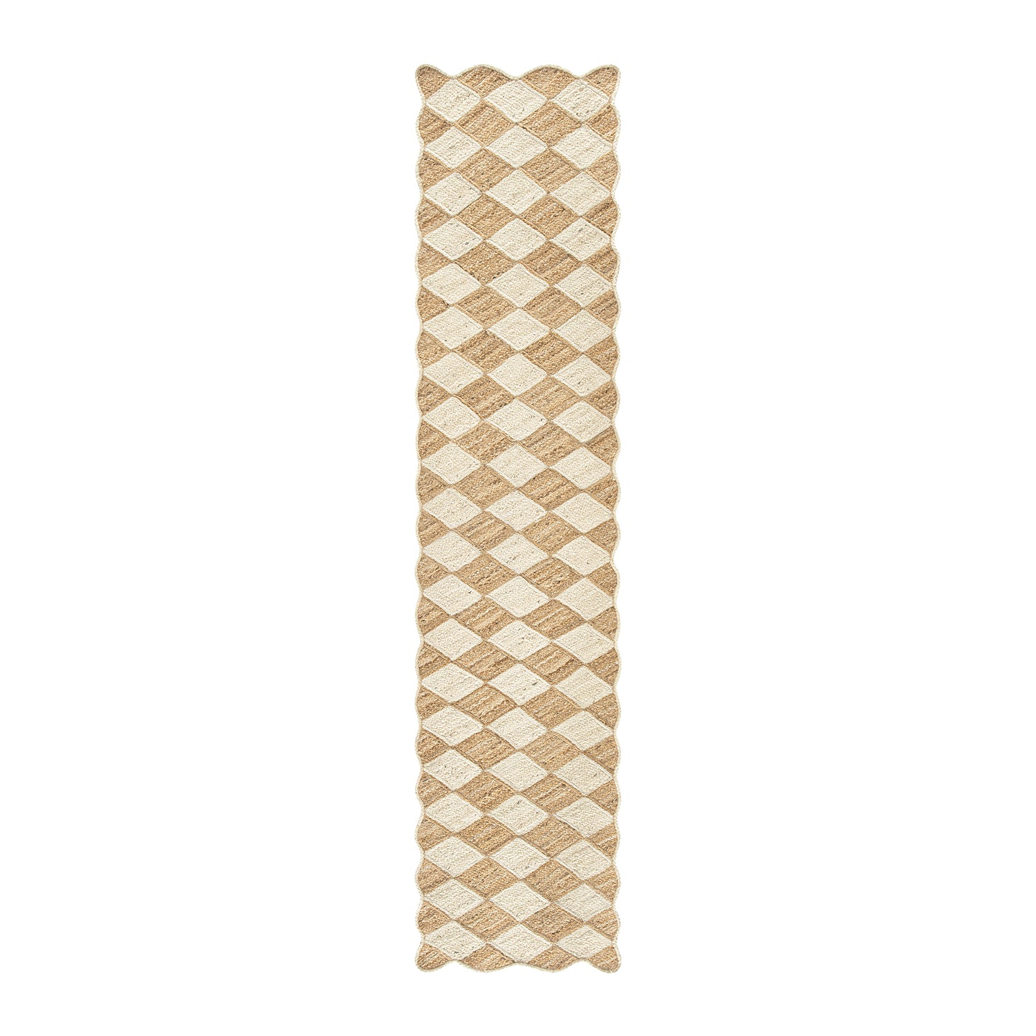 Tabitha Harlequin Diamond Scallop Natural & Bleached Jute Hand Braided Runner