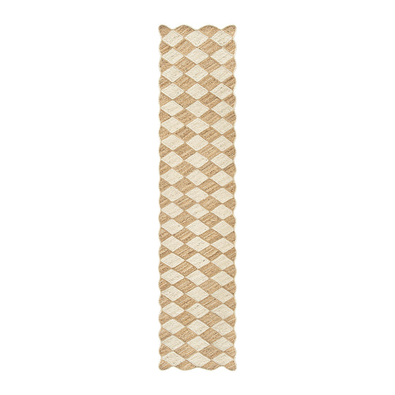 Tabitha Harlequin Diamond Scallop Natural & Bleached Jute Hand Braided Runner