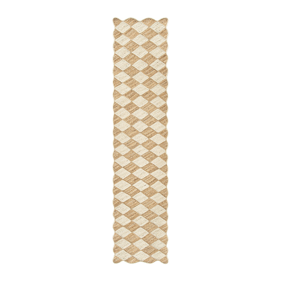 Tabitha Harlequin Diamond Scallop Natural & Bleached Jute Hand Braided Runner