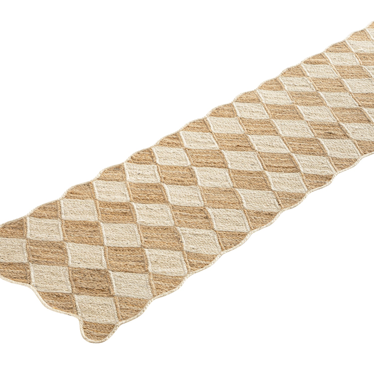 Tabitha Harlequin Diamond Scallop Natural & Bleached Jute Hand Braided Runner