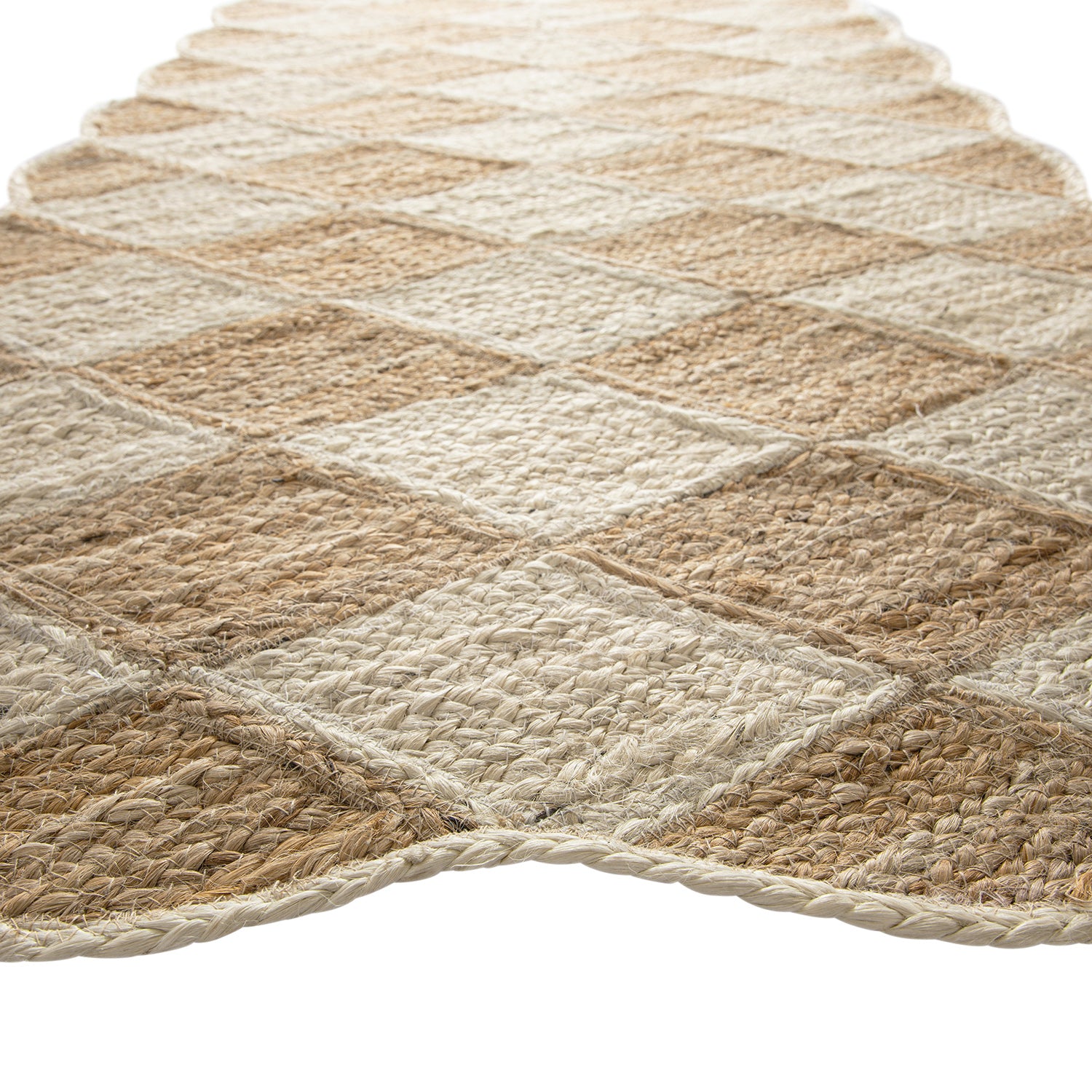 Tabitha Harlequin Diamond Scallop Natural & Bleached Jute Hand Braided Runner