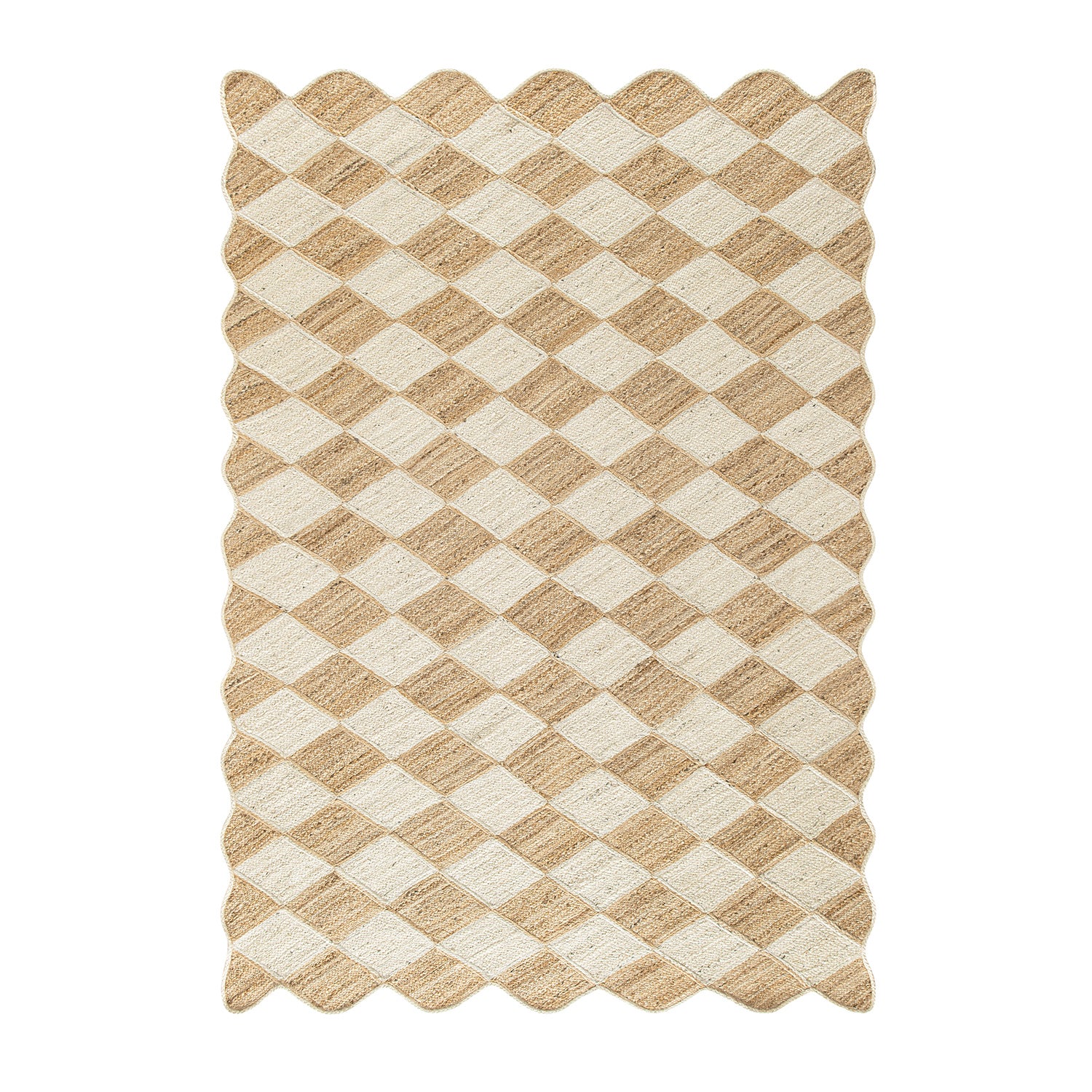 Tabitha Harlequin Diamond Scallop Natural & Bleached Jute Hand Braided Rug