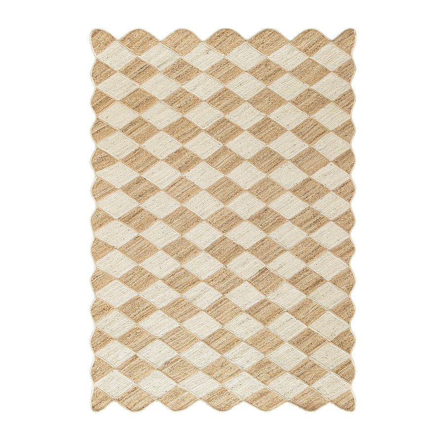 Tabitha Harlequin Diamond Scallop Natural & Bleached Jute Hand Braided Rug