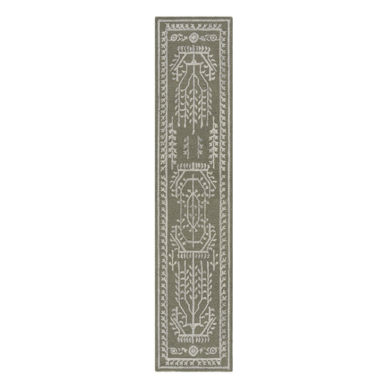Varanasi Green Traditional Hand Tufted Wool Runner