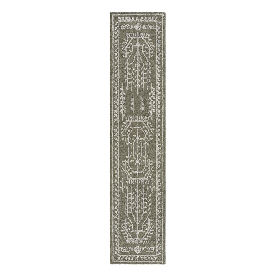 Varanasi Green Traditional Hand Tufted Wool Runner