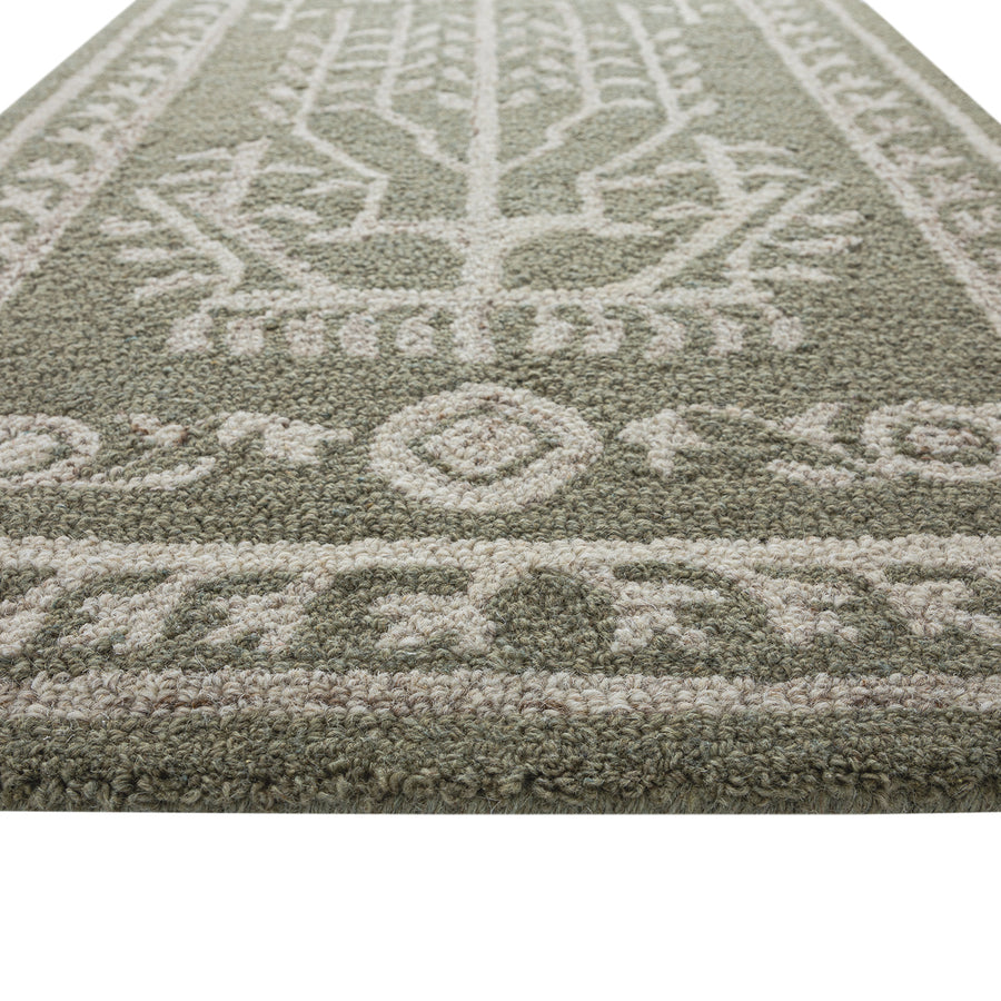 Varanasi Green Traditional Hand Tufted Wool Runner