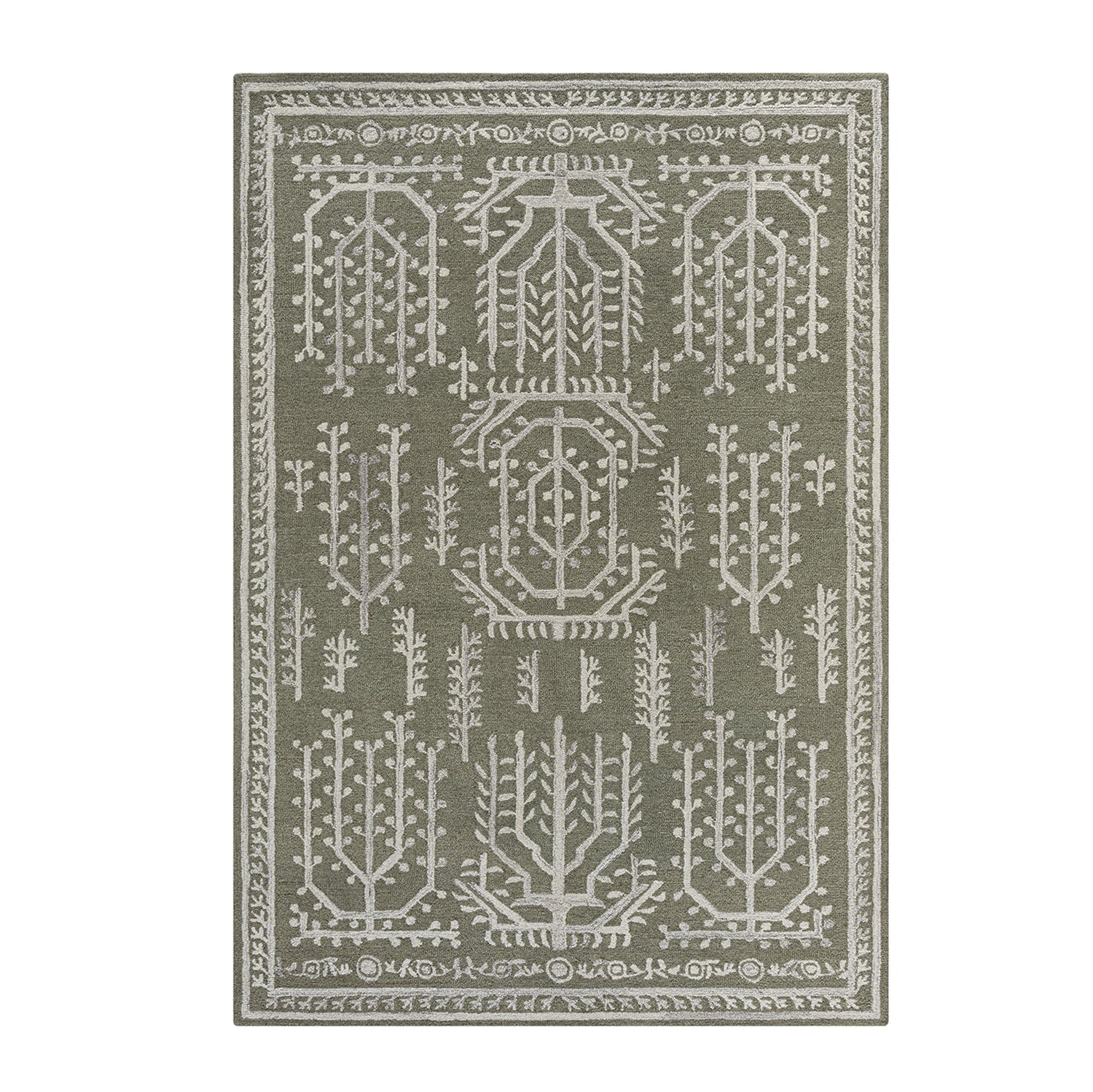 Varanasi Green Traditional Hand Tufted Wool Rug