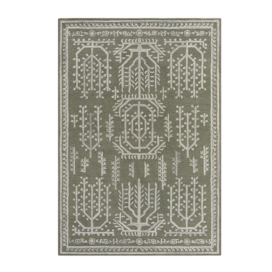 Varanasi Green Traditional Hand Tufted Wool Rug