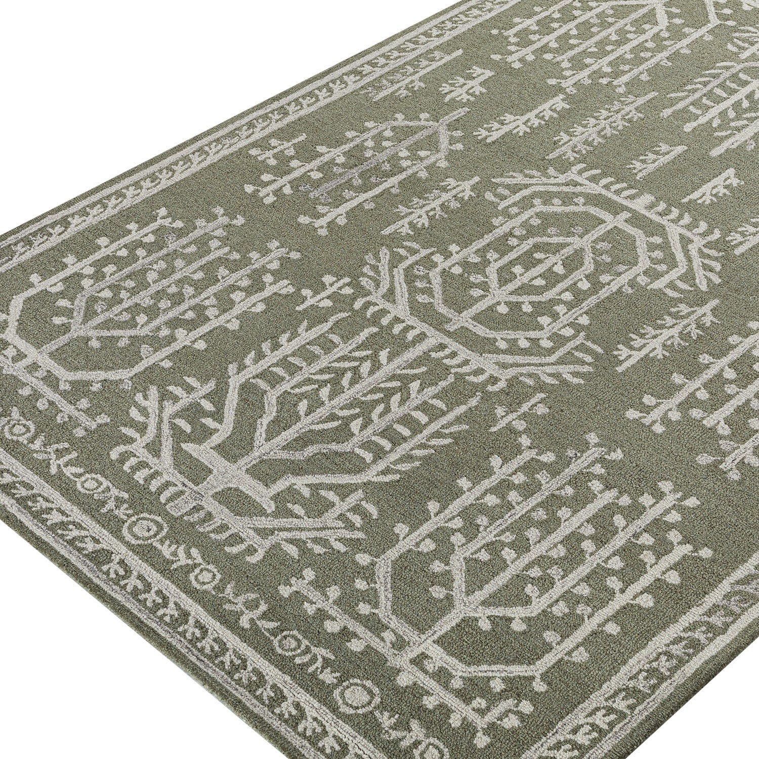 Varanasi Green Traditional Hand Tufted Wool Rug