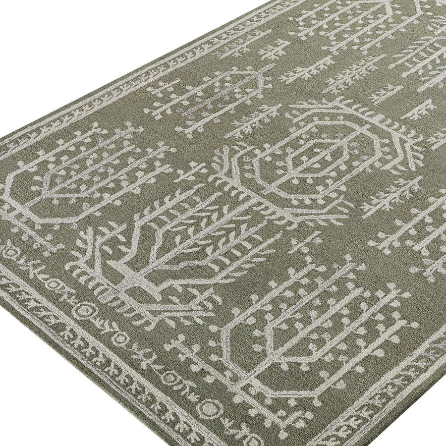 Varanasi Green Traditional Hand Tufted Wool Rug