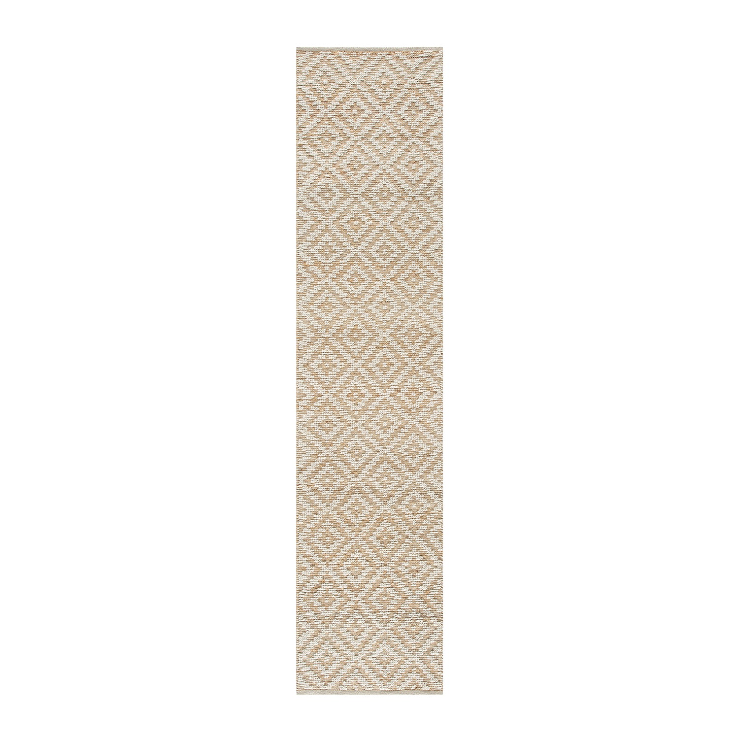 Veneta Natural & Ivory White Diamond Handwoven Wool & Jute Runner