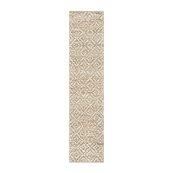 Veneta Natural & Ivory White Diamond Handwoven Wool & Jute Runner