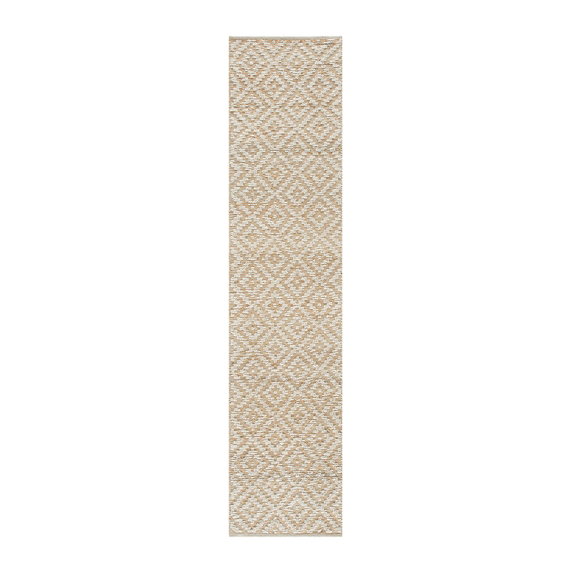Veneta Natural & Ivory White Diamond Handwoven Wool & Jute Runner - daals