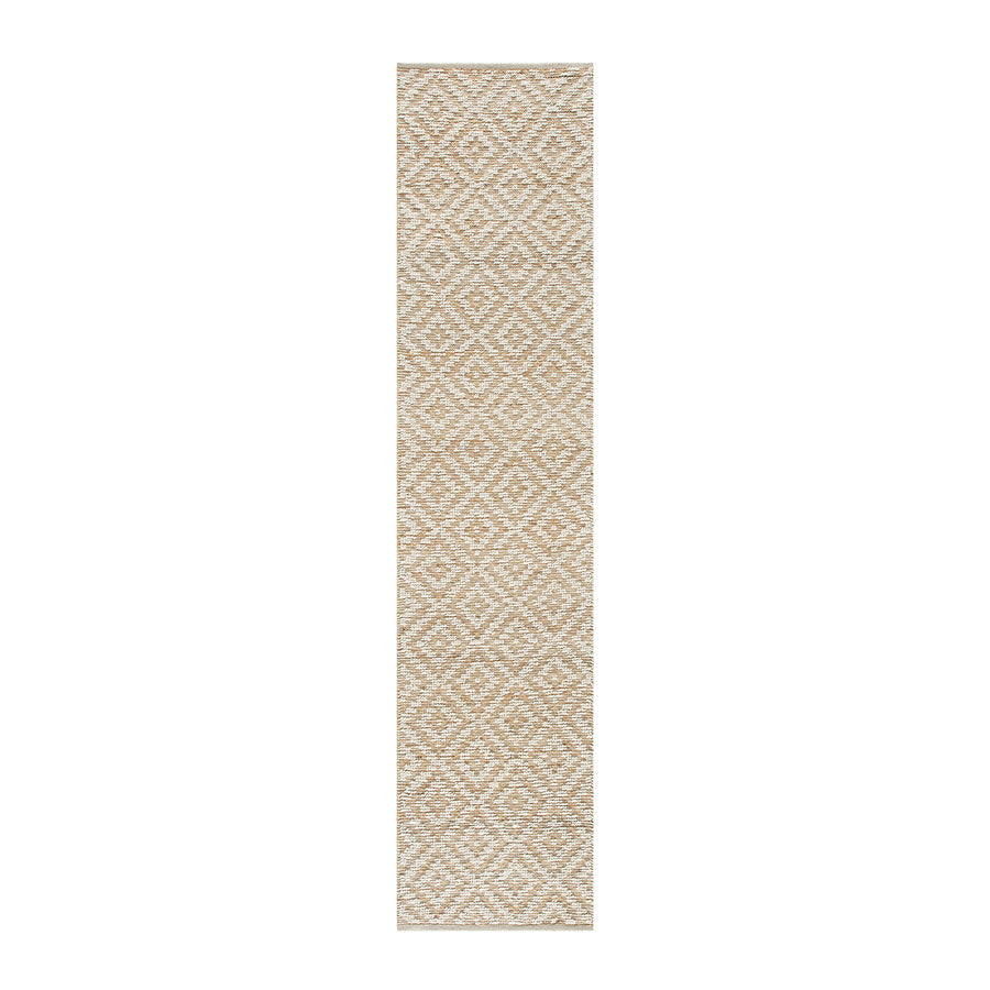 Veneta Natural & Ivory White Diamond Handwoven Wool & Jute Runner