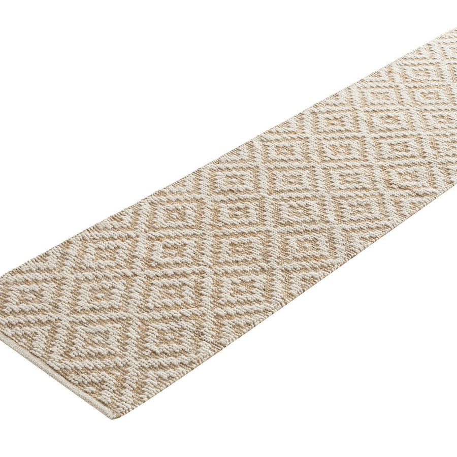 Veneta Natural & Ivory White Diamond Handwoven Wool & Jute Runner