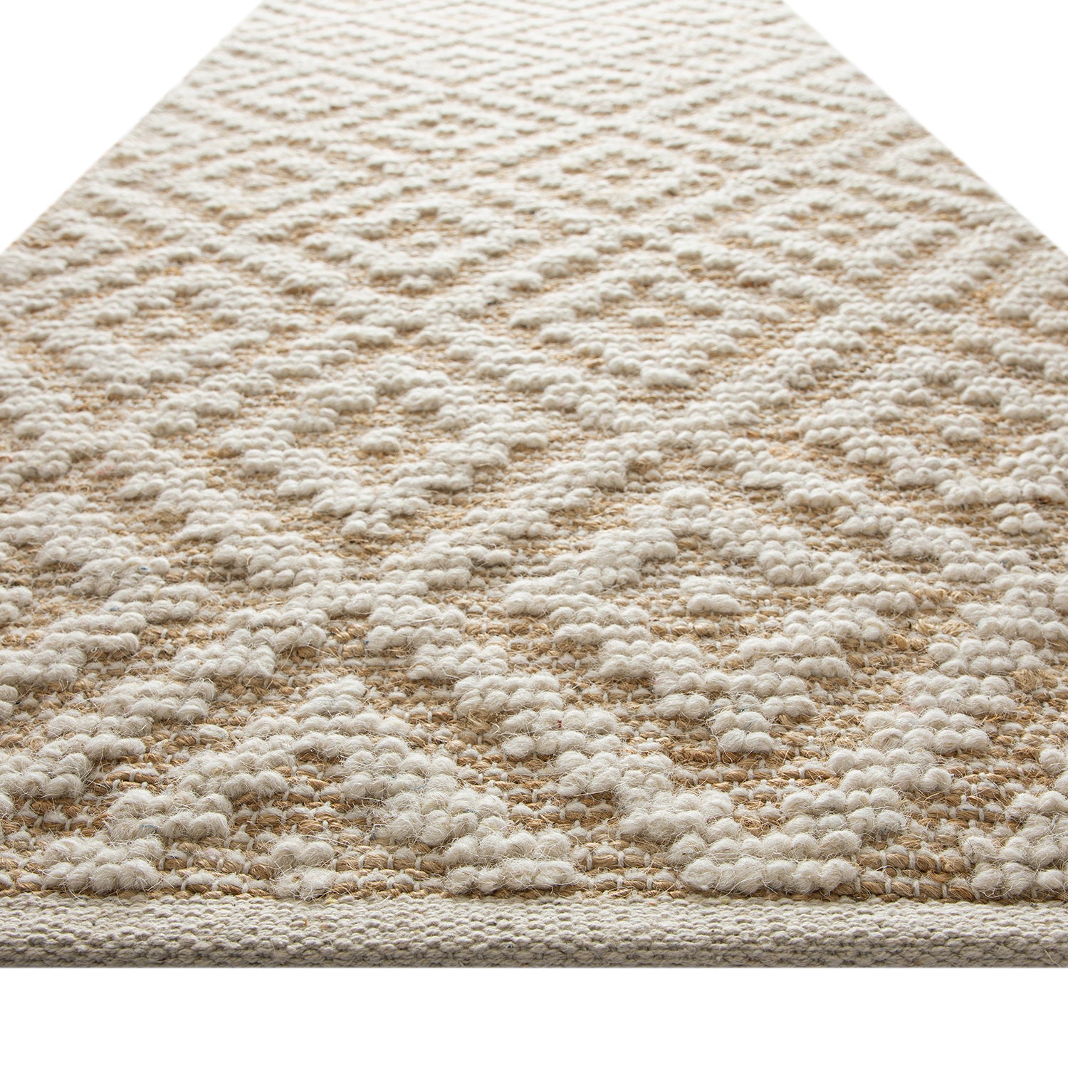 Veneta Natural & Ivory White Diamond Handwoven Wool & Jute Runner