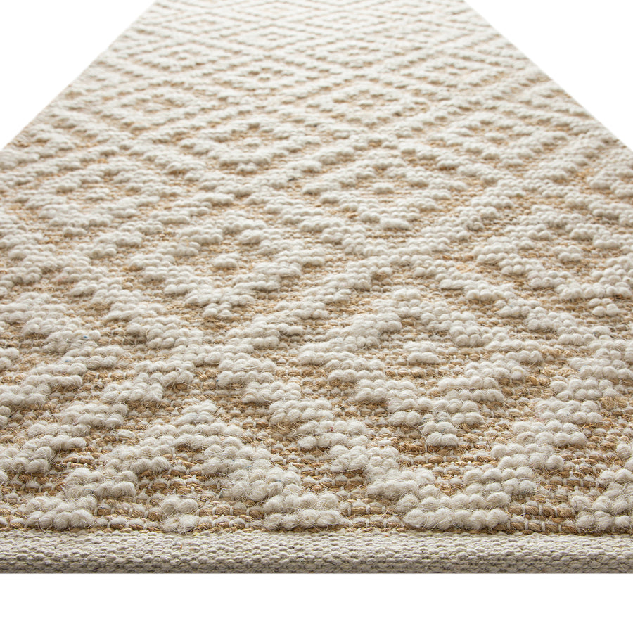 Veneta Natural & Ivory White Diamond Handwoven Wool & Jute Runner