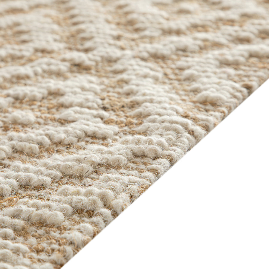 Veneta Natural & Ivory White Diamond Handwoven Wool & Jute Runner