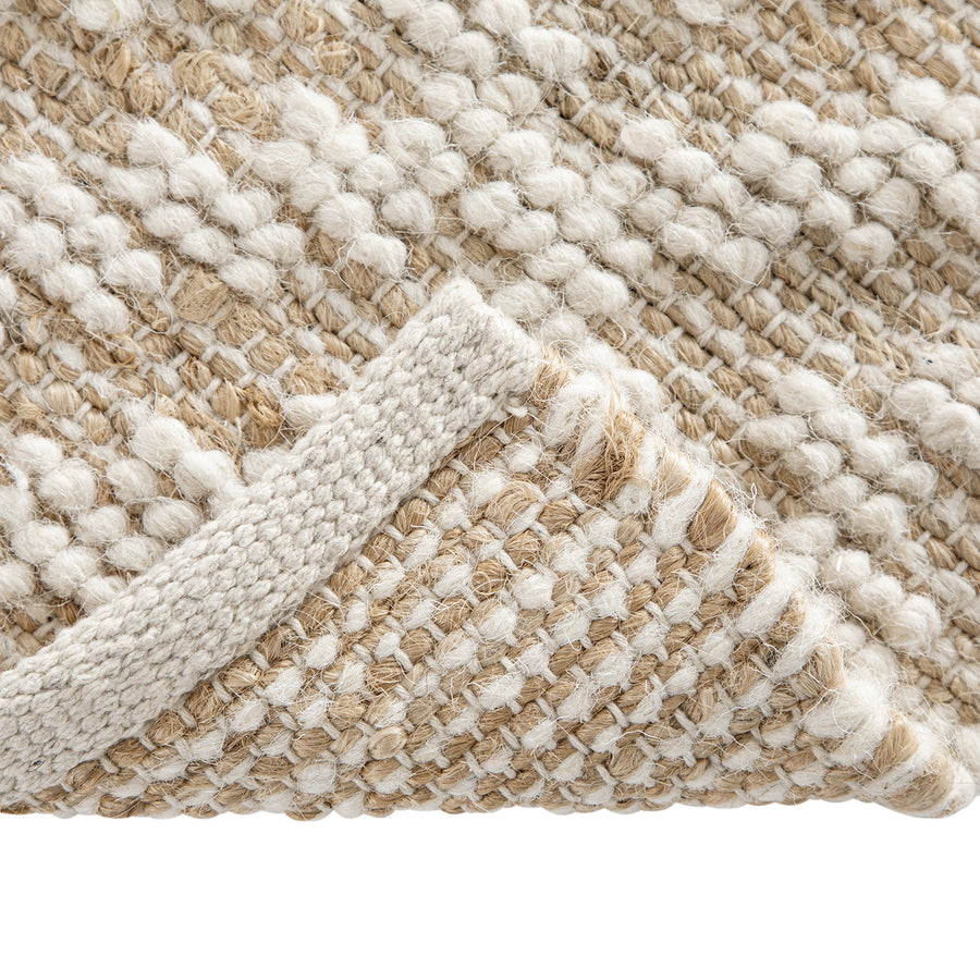 Veneta Natural & Ivory White Diamond Handwoven Wool & Jute Runner