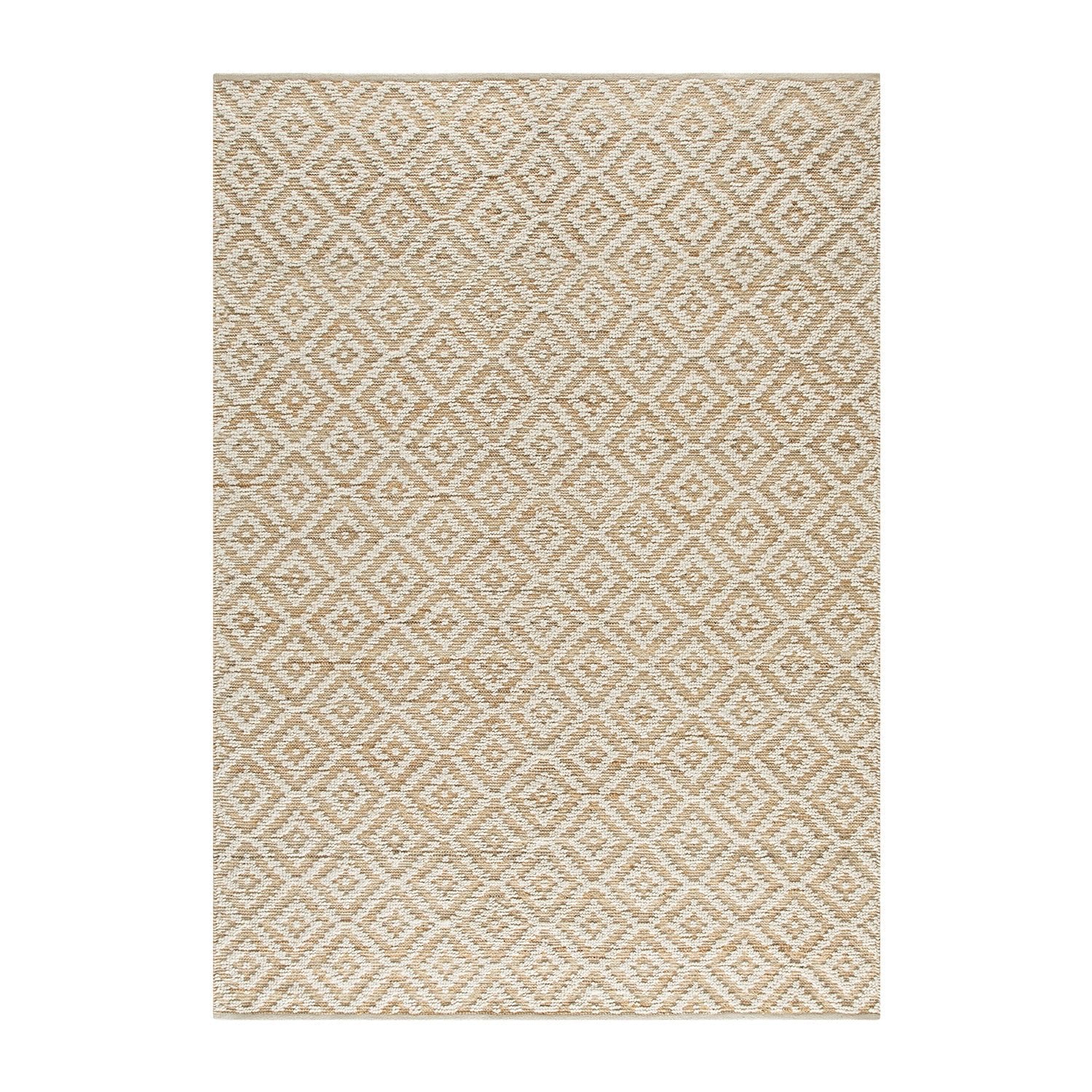 Veneta Natural & Ivory White Diamond Handwoven Wool & Jute Rug