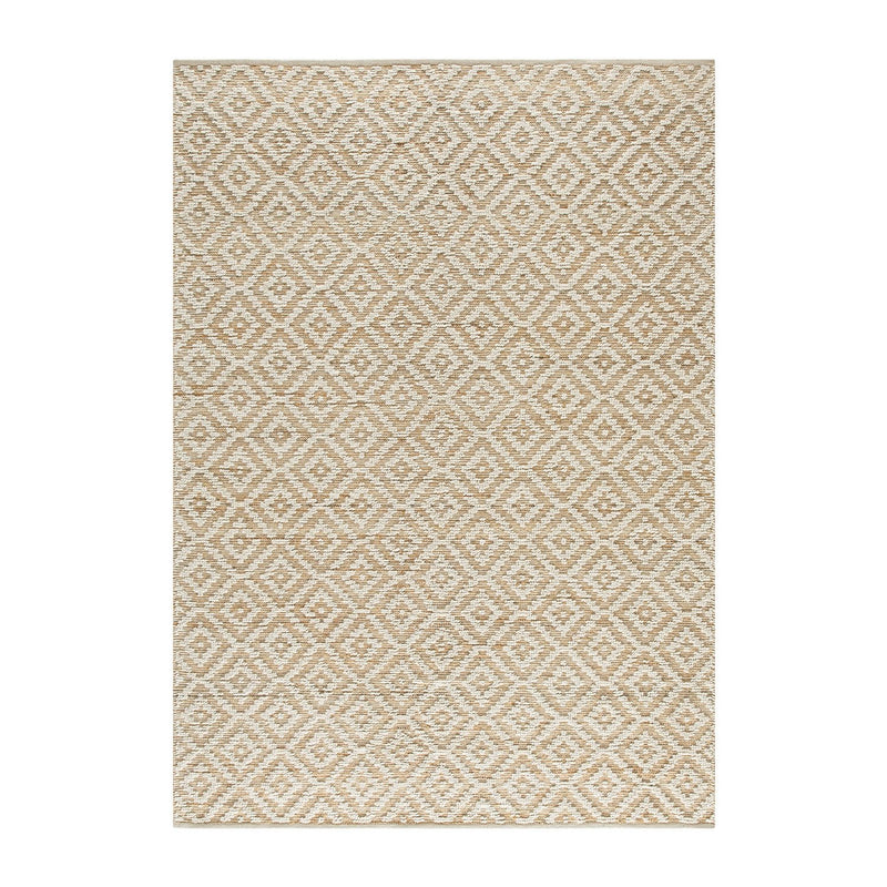 Veneta Natural & Ivory White Diamond Handwoven Wool & Jute Rug - daals