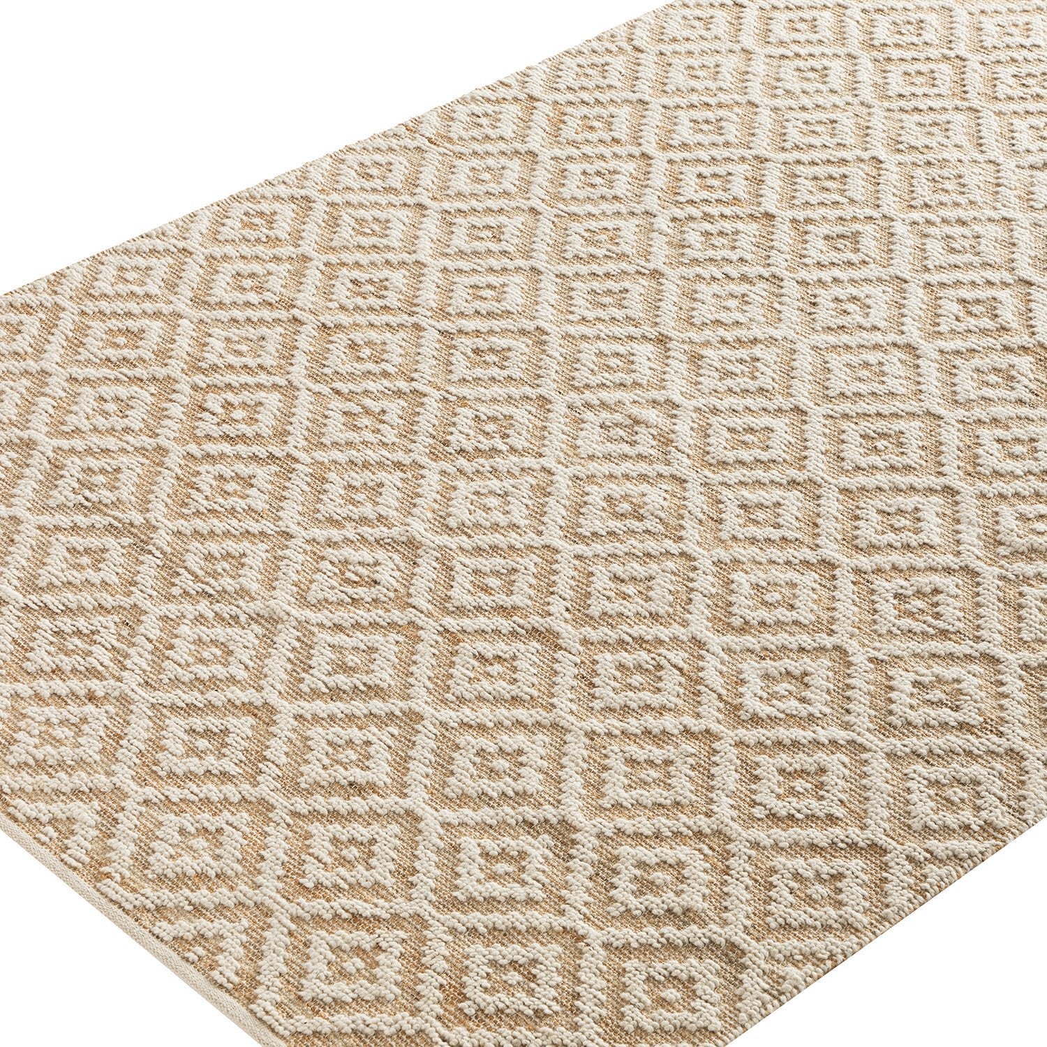 Veneta Natural & Ivory White Diamond Handwoven Wool & Jute Rug
