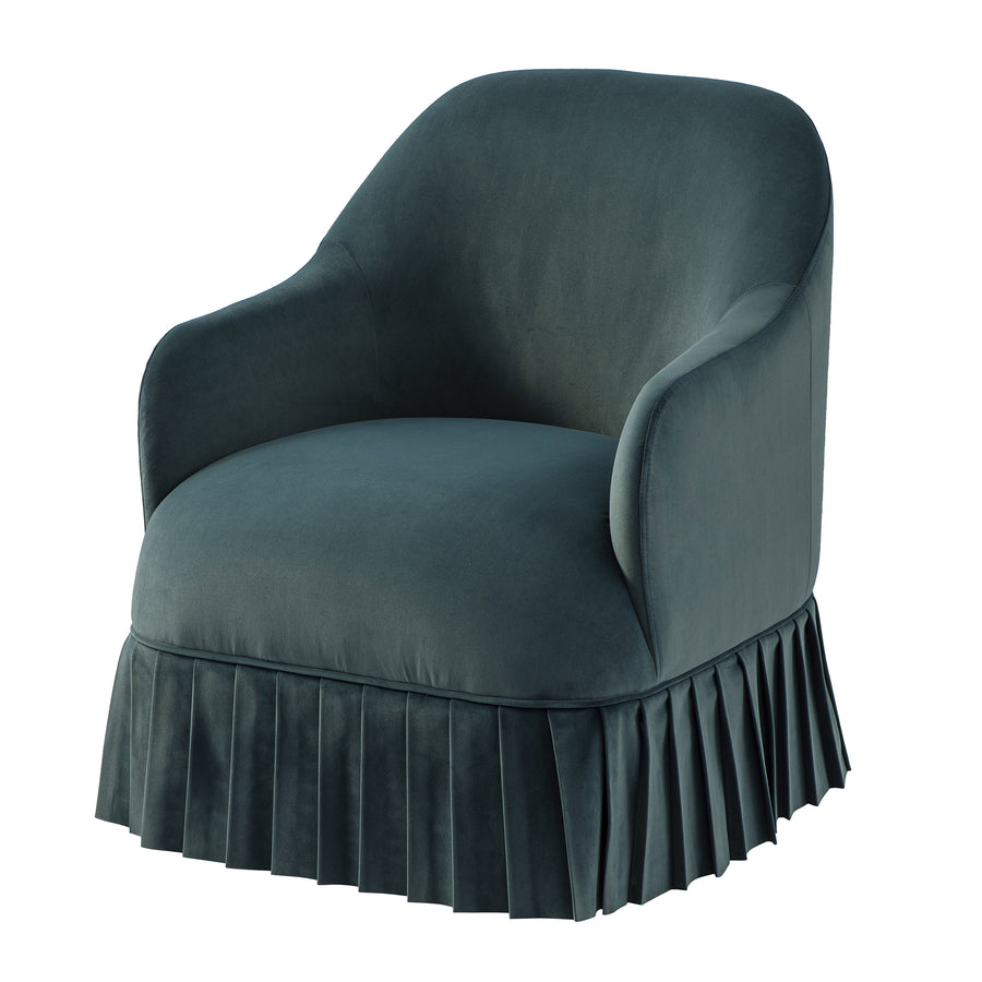 Calliope Skirted Armchair, Aegean Blue Velvet - daals