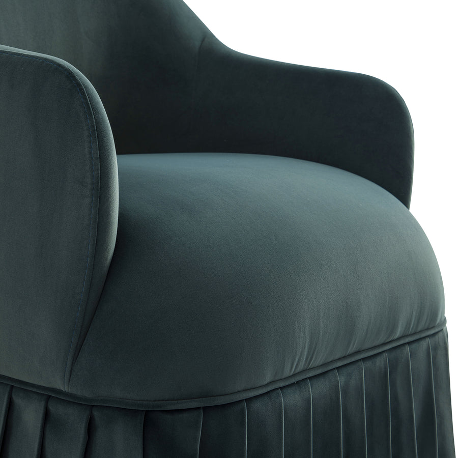 Calliope Skirted Armchair, Aegean Blue Velvet - daals