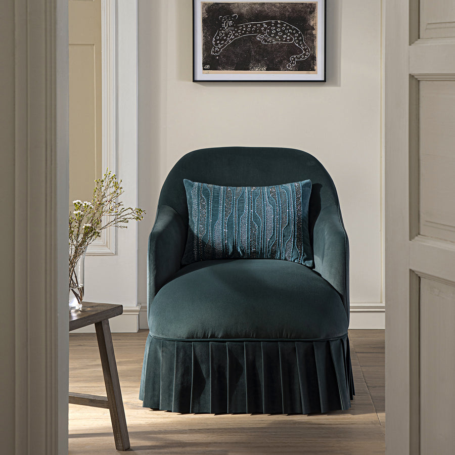 Calliope Skirted Armchair, Aegean Blue Velvet - daals