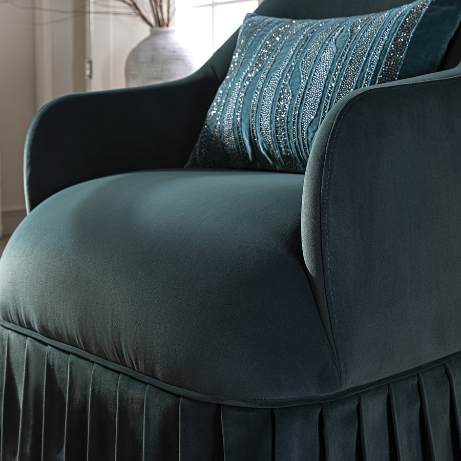 Calliope Skirted Armchair, Aegean Blue Velvet - daals