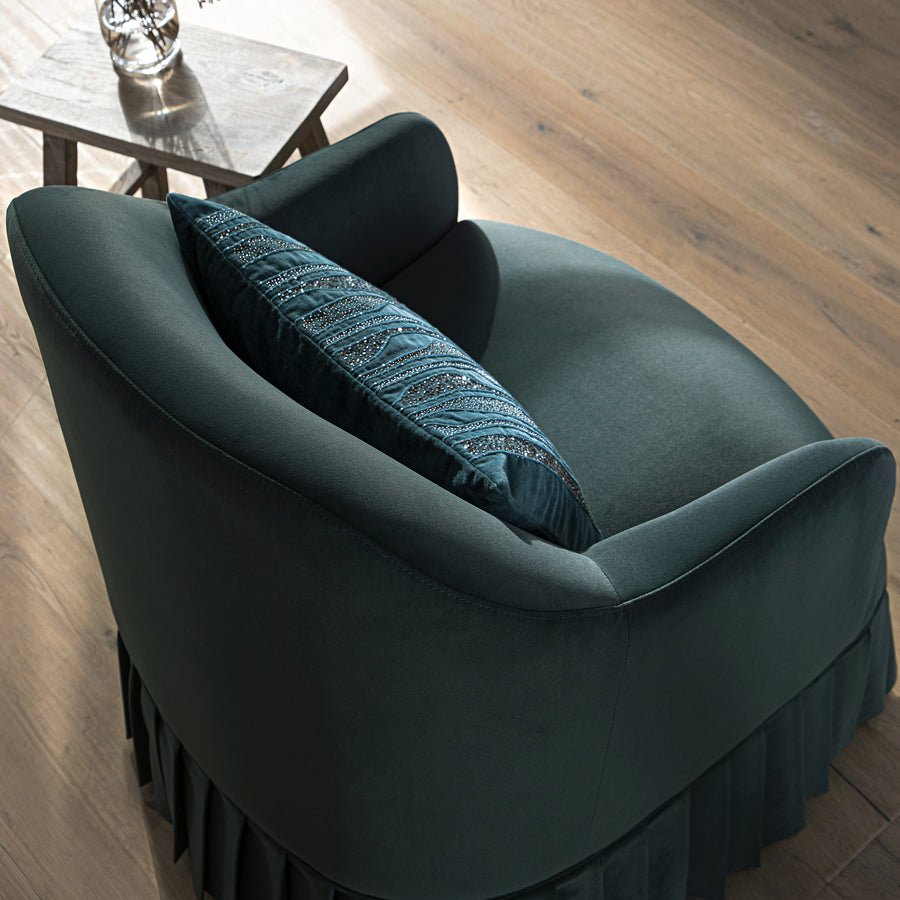 Calliope Skirted Armchair, Aegean Blue Velvet - daals