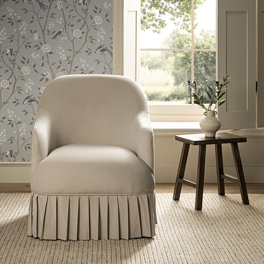 Calliope Skirted Armchair, Beige Velvet