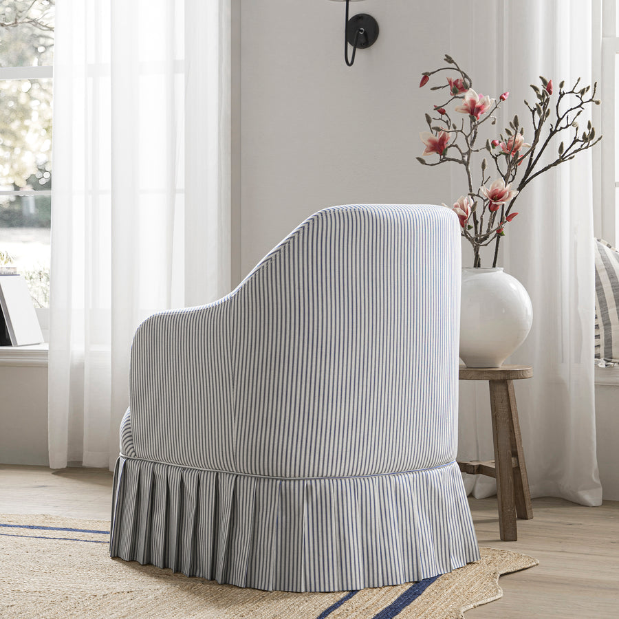 Calliope Skirted Armchair, Blue Striped