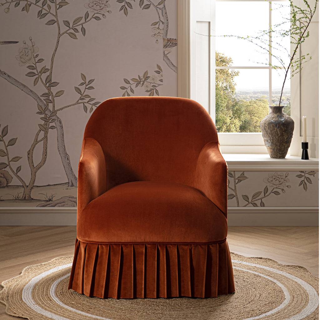 Calliope Skirted Armchair, Rust Velvet | daals