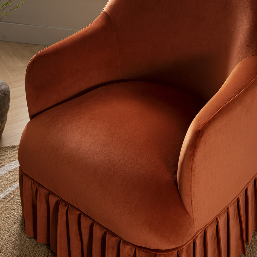 Calliope Skirted Armchair, Rust Velvet