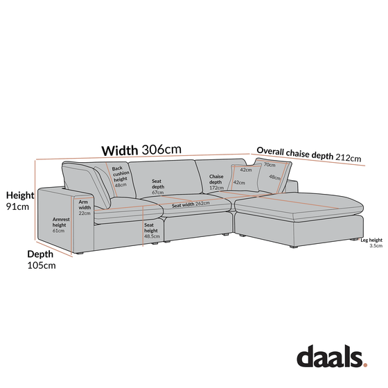 Lutyens Oatmeal Weave Fabric Modular Sofa, 3-Piece Chaise