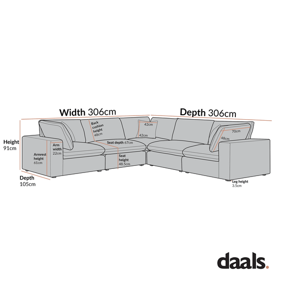 Lutyens Oatmeal Weave Fabric Blend Modular Sofa, 5-Piece Corner Set