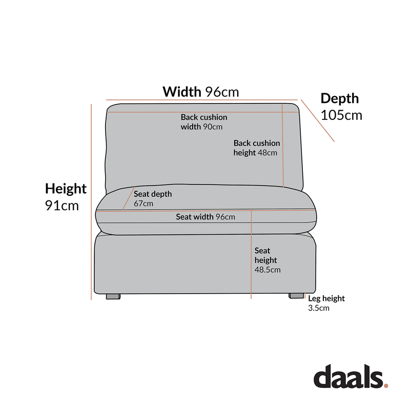 Lutyens Light Grey Linen Blend Modular Sofa, Armless Seat