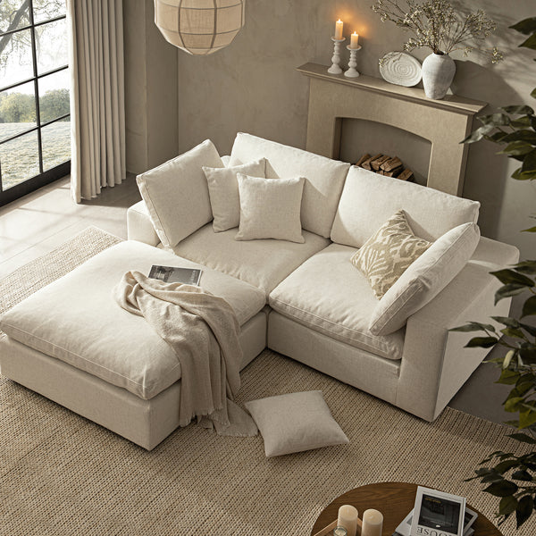 Lutyens Beige Linen Blend Modular Sofa, 2-Piece Chaise