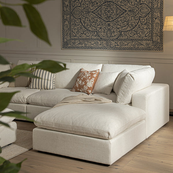 Lutyens Beige Linen Blend Modular Sofa, 3-Piece Chaise