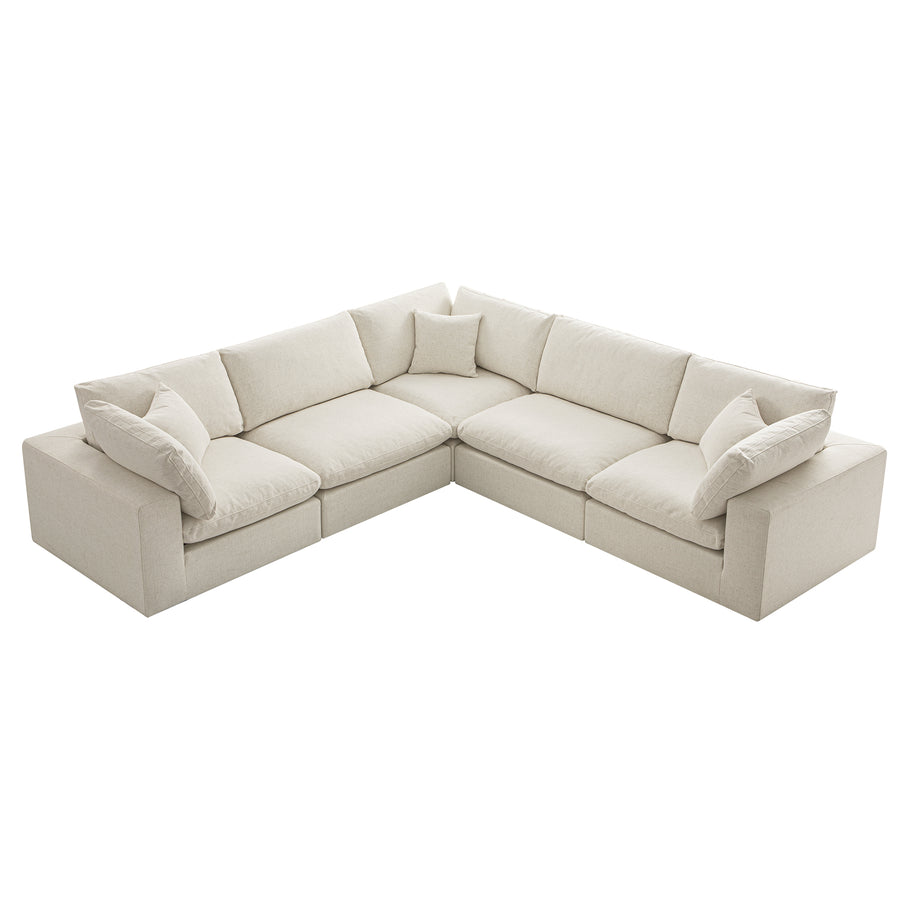 Lutyens Beige Linen Blend Modular Sofa, 5-Piece Corner Set